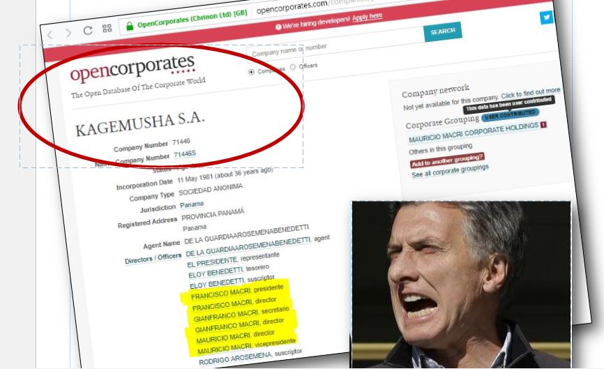 La base de datos OpenCorporates indica que la empresa que Macri usa para esconder su fortuna sigue activa.