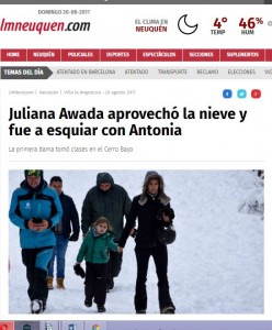 Con fuerte operativo de custodia Juliana Awada, pareja de Mauricio Macri tomó clases de esquí.