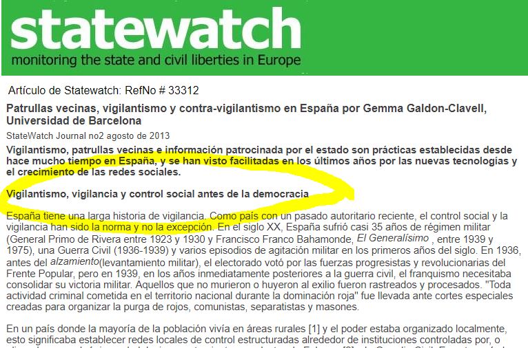 La organización Statewatch denunció el intento franquista para censurar la internet en Catalunya.