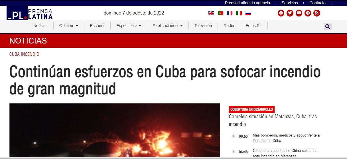 Tapa de Prensa Latina en relación al accidente en Matanzas.